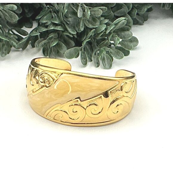 Vintage Elegant Gold Filigree Wide Cuff Bangle Bracelet Artistic Swirl Design - Picture 1 of 6
